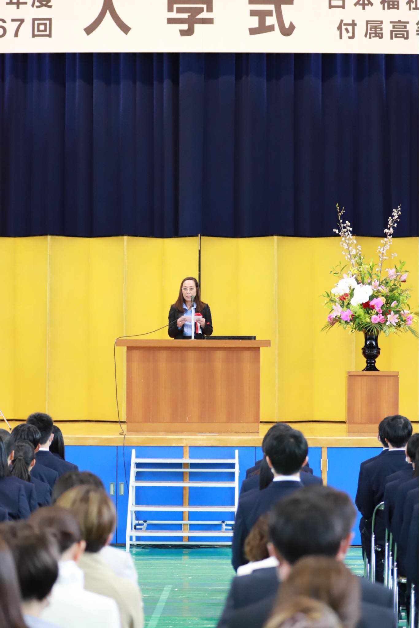 Entrance ceremony of the sister's school Nihon Fukushi University